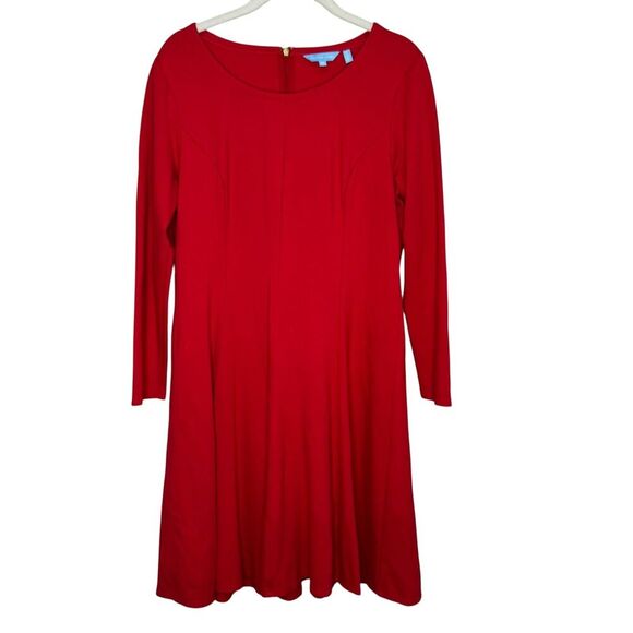Draper James Dress Womens Medium Red Long Sleeve Fit Flare Stretch Party - Picture 1 of 10